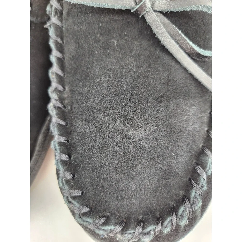 Clarks Moccasin Slippers Mens 9M Black Leather Suede Faux Fur Lined 22SH-011